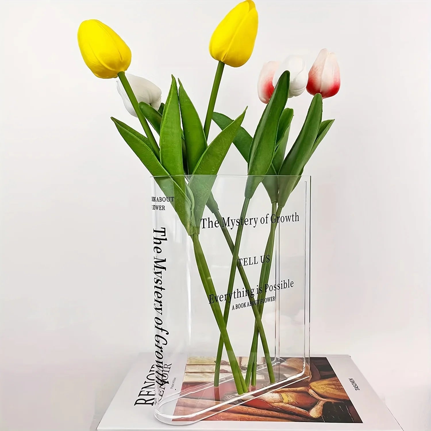 Book-Shaped Acrylic Vase - Transparent Decorative Bottle for Aesthetic Home and Office Bookshelf Accents
