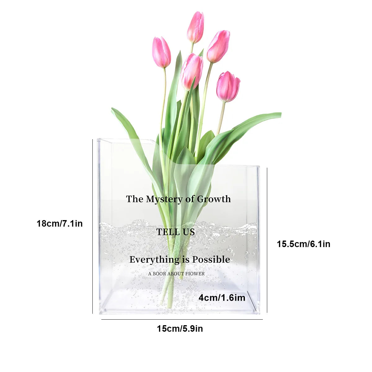 Book-Shaped Acrylic Vase - Transparent Decorative Bottle for Aesthetic Home and Office Bookshelf Accents