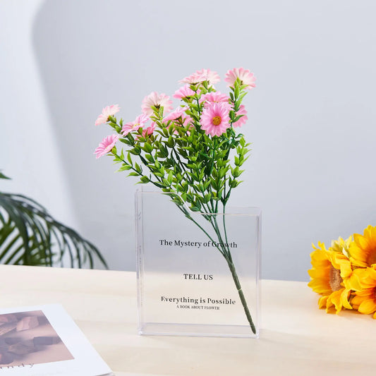 Book-Shaped Acrylic Vase - Transparent Decorative Bottle for Aesthetic Home and Office Bookshelf Accents