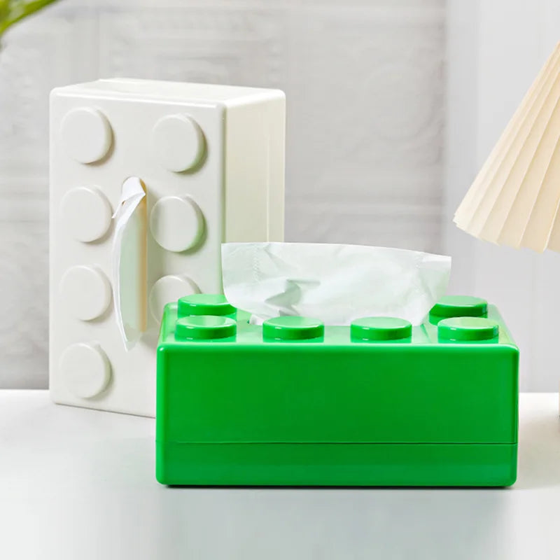 Creative Building Block Tissue Box Spring Design Tissue Storage Box for Bathroom Living Room Car Wall-Mounted Toilet Paper Box