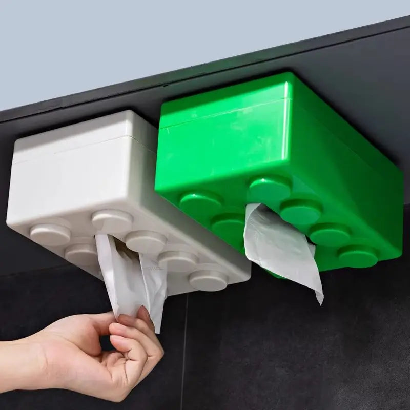 Creative Building Block Tissue Box Spring Design Tissue Storage Box for Bathroom Living Room Car Wall-Mounted Toilet Paper Box