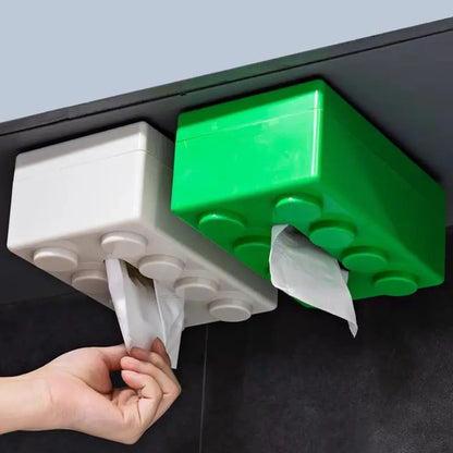 Creative Building Block Tissue Box Spring Design Tissue Storage Box for Bathroom Living Room Car Wall-Mounted Toilet Paper Box