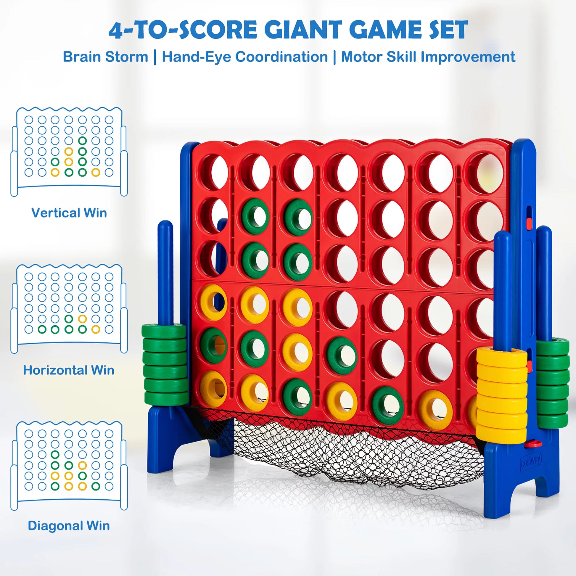 Ultimate 4-To-Score Giant Connect Game Set - Fun for Kids & Adults with Convenient Net Storage!