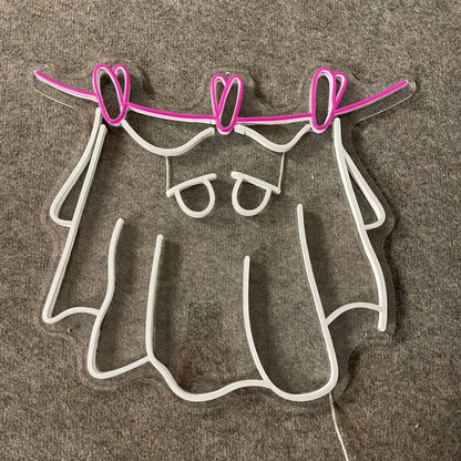 Ghost Clothesline Neon Sign, Ghost Halloween Wall Art Decor, Halloween Party Wall Decor