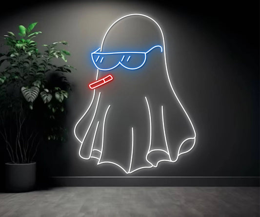 Ghost Smoking Neon Sign, Cool Ghost Halloween Party Décor