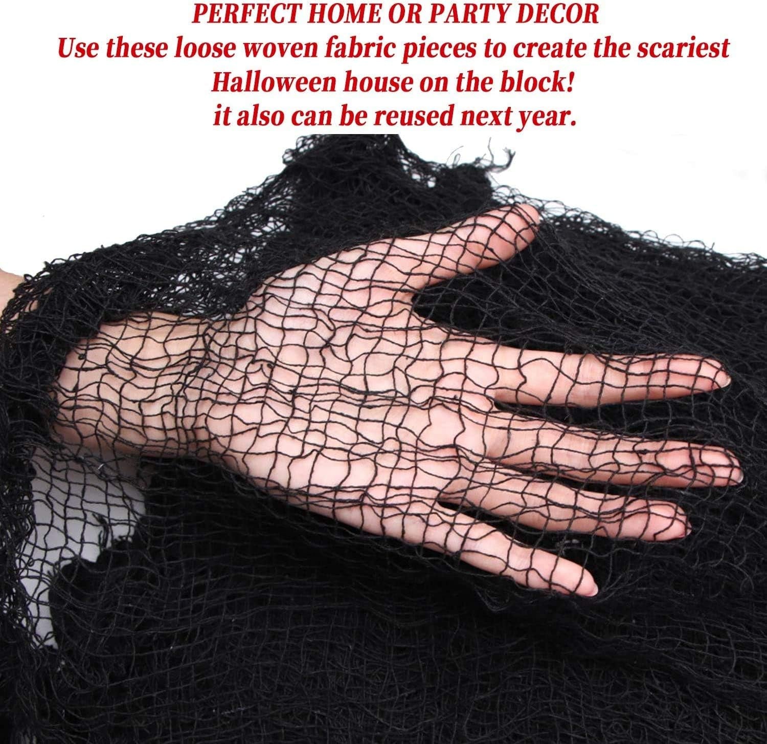 5.5Yardsx40" Include Hanging Outdoor Indoor Scary Creepy Halloween Office Party Door Window Giant Spider Wall Yard Table Car Lawn Cloth Decorations Cheesecloth Fabric (Black-B(5.5 Yards X 40 Inch ))