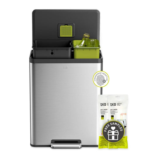 EKO Ecocasa II 36L+24L Dual Trash Can with Recycle Bin, Stainless Steel Garbage Can with Lid, Deodorizer Compartment, Fingerprint Resistant