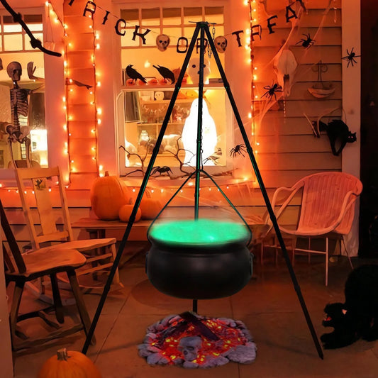 Decorations Witches Cauldron Outdoor Large Decor on Tripod with Timer Lights, Black Cauldron Witches Cauldron for Porch Yard Lawn Outdoor Decor