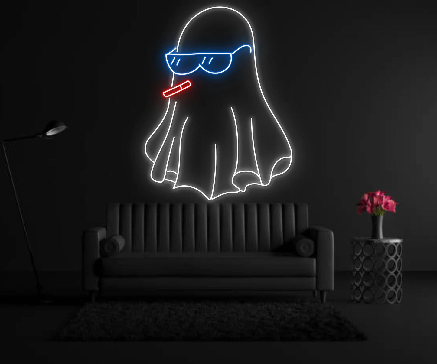 Ghost Smoking Neon Sign, Cool Ghost Halloween Party Décor