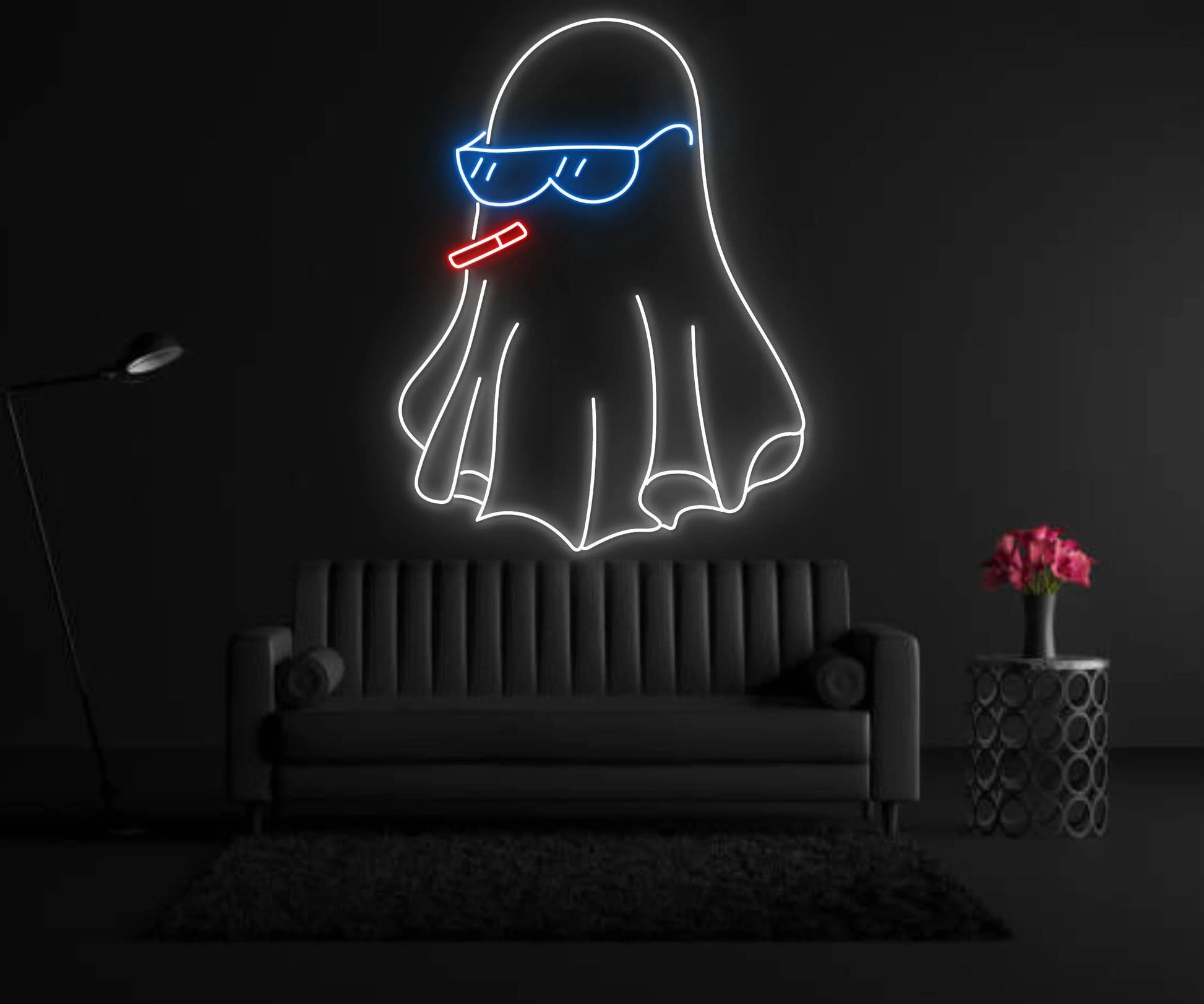 Ghost Smoking Neon Sign, Cool Ghost Halloween Party Décor