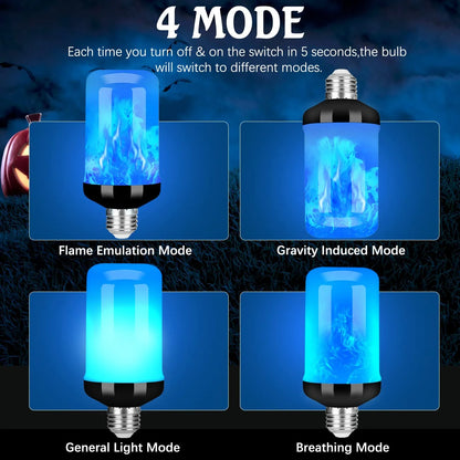 Upgraded LED Flame Light Bulb, 4 Modes Fire Flame Light Bulbs with Upside down Effect, E26 Base Flickering Light Bulbs for Halloween, Party, Outdoor, Indoor, Halloween Decor (2 Pack)