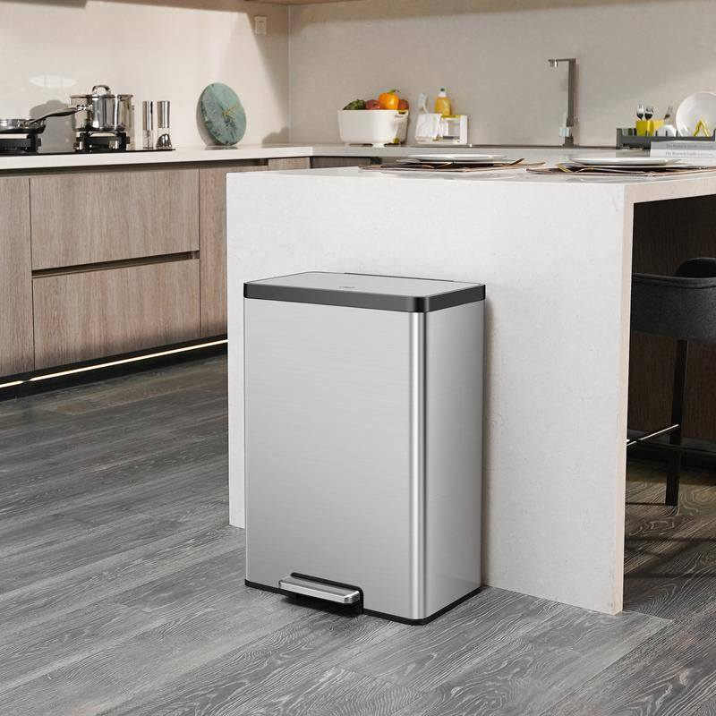 EKO Ecocasa II 36L+24L Dual Trash Can with Recycle Bin, Stainless Steel Garbage Can with Lid, Deodorizer Compartment, Fingerprint Resistant