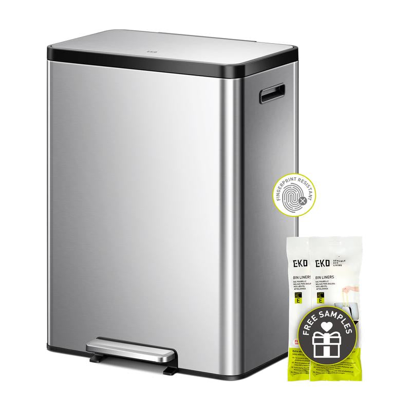 EKO Ecocasa II 36L+24L Dual Trash Can with Recycle Bin, Stainless Steel Garbage Can with Lid, Deodorizer Compartment, Fingerprint Resistant