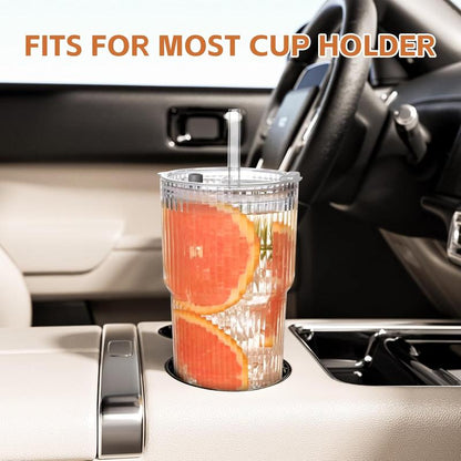19Oz Ribbed Glass Tumblers with Lids & Straws – Set of 4 Thick Glass Cups for Iced Coffee, Smoothies, Juice & Cocktails