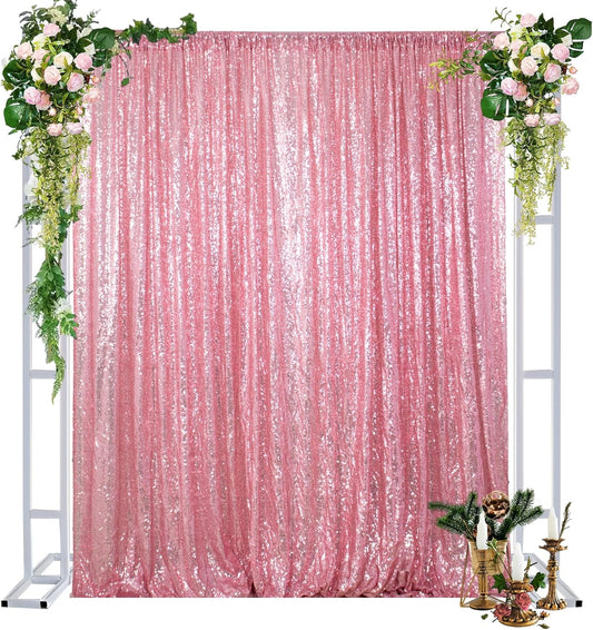Sequin Backdrop Shiny Pink 4Ftx7Ft Shower Backdrops Pink Gold Sequin-Backdrop 7Ft Wedding Ceremony Sequins Party Background Birthday Bridal Shower Photo Booth Back Drop