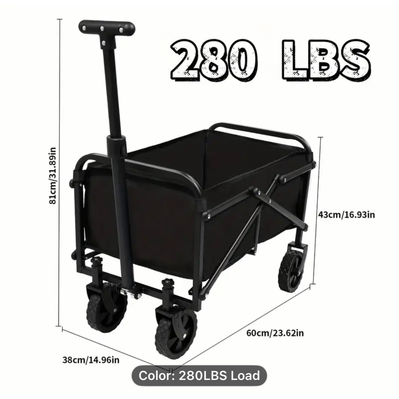 Collapsible Wagon with Wheels, 280 Lbs Wagons Carts Foldable Wagon Cart 70L Cap