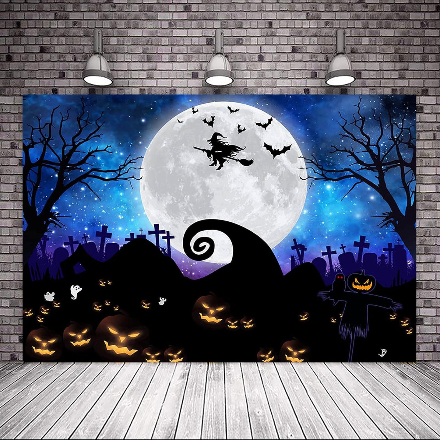 Halloween Photography Backdrop Halloween Light Moon Scary Pumpkin Photography Background Horror Bat Pumpkin Birthday Baby Shower Halloween Party Backdrops Decorations (8X6)