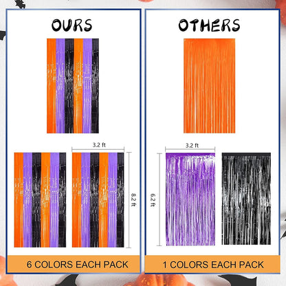 3 Pack Orange Purple Black Photo Booth Props,3.3 X 6.6 Ft Halloween Foil Fringe Curtains,Halloween Party Photo Backdrop Streamer Backdrop for Birthday Anniversary Halloween Party Decoration